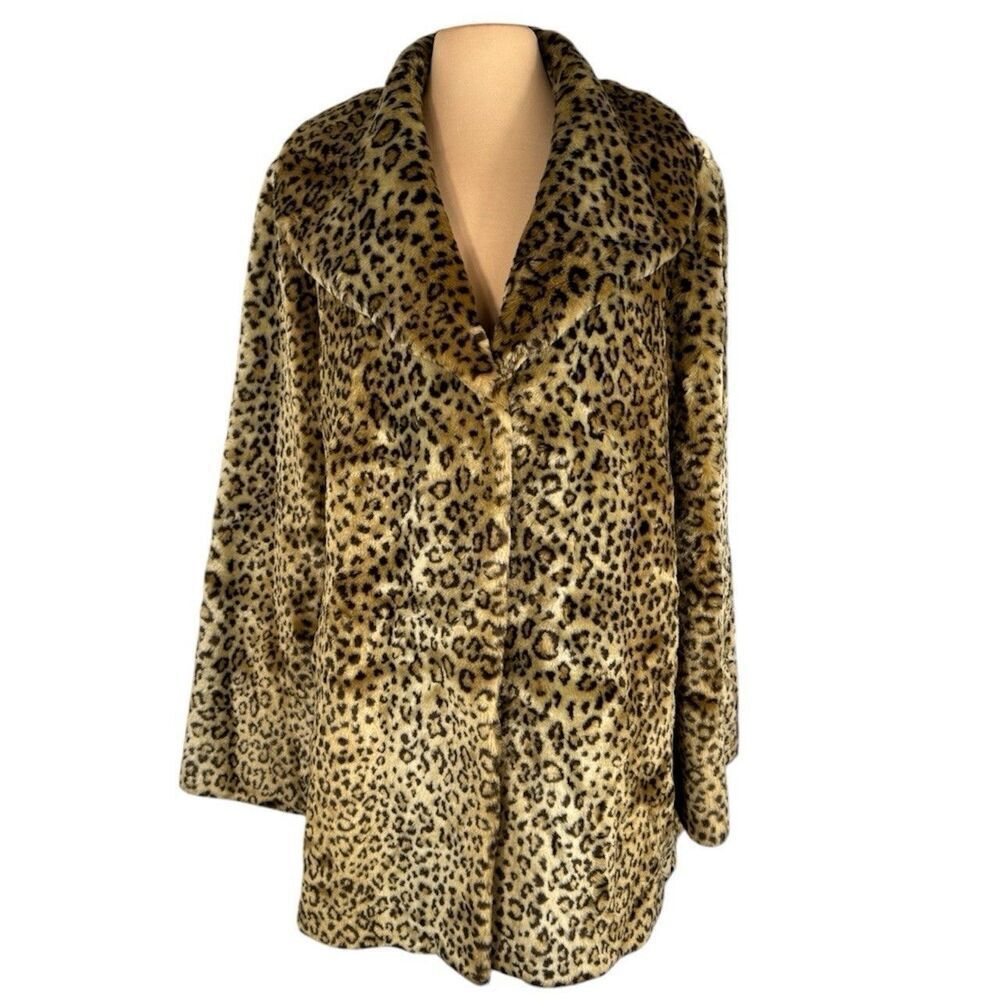 Pamela Mccoy 1X Plus Coat L Large Leopard Cheetah Faux Fur Winter Coat Soft NICE
